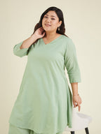 Janasya Light Dobby Cotton Self Design A-Line Top & Bottom Set - Distacart