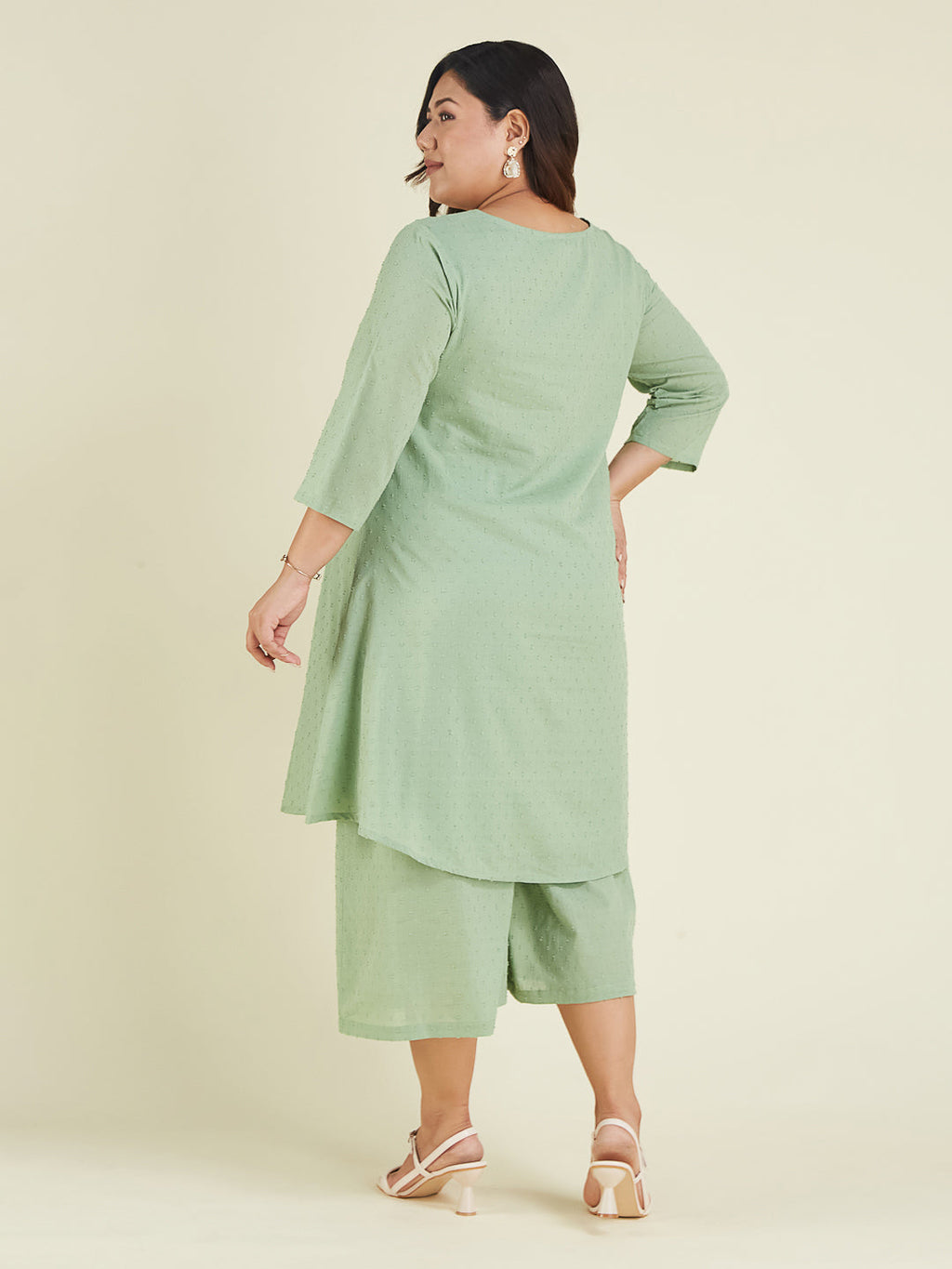 Janasya Light Dobby Cotton Self Design A-Line Top & Bottom Set - Distacart