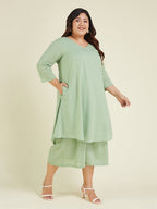 Janasya Light Dobby Cotton Self Design A-Line Top & Bottom Set - Distacart