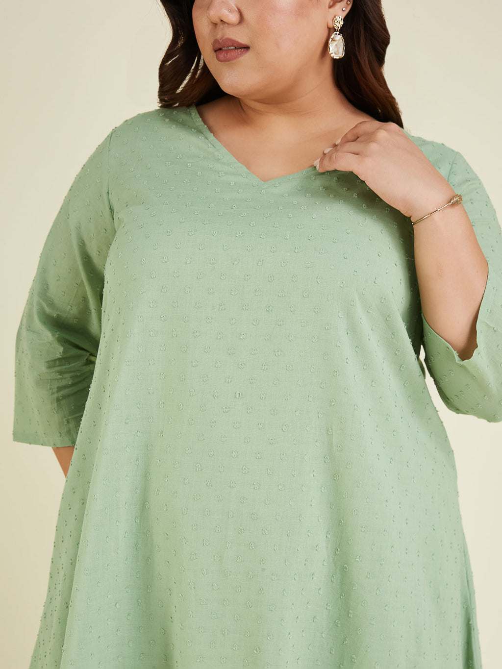 Janasya Light Dobby Cotton Self Design A-Line Top & Bottom Set - Distacart