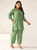 Janasya Dark Cotton Solid A-Line Top & Bottom Set - Distacart