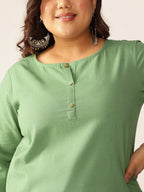 Janasya Dark Cotton Solid A-Line Top & Bottom Set - Distacart