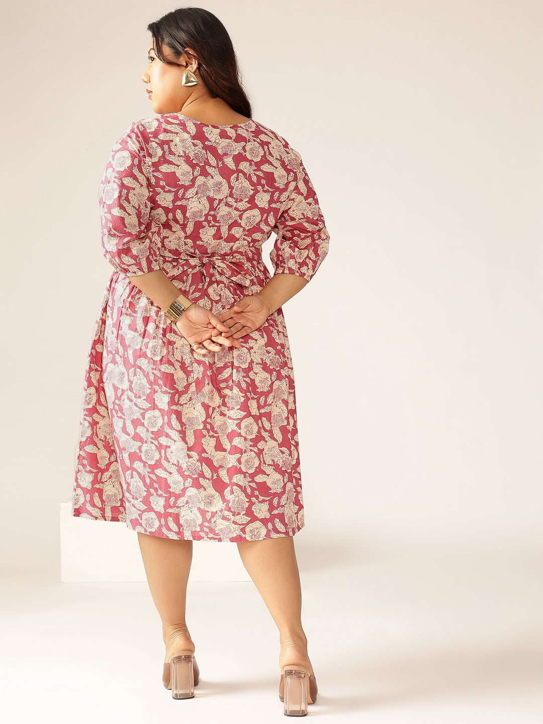 Janasya Dark Cotton Floral Gathered Dress - Distacart