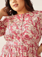 Janasya Dark Cotton Floral Gathered Dress - Distacart