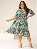Janasya Dark Cotton Floral Tiered Dress - Distacart