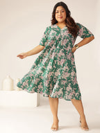 Janasya Dark Cotton Floral Tiered Dress - Distacart