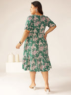 Janasya Dark Cotton Floral Tiered Dress - Distacart
