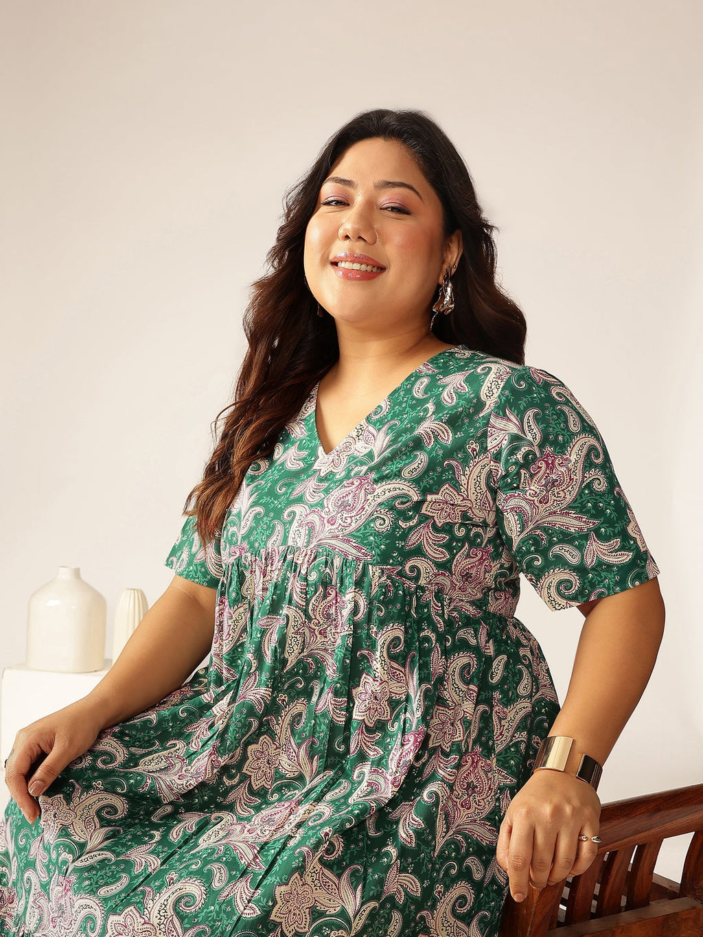 Janasya Dark Cotton Floral Tiered Dress - Distacart