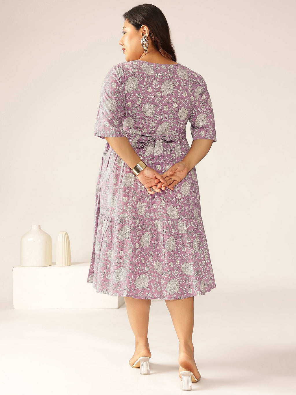 Janasya Light Cotton Floral Tiered Dress - Distacart
