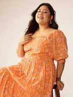 Janasya Bright Georgette Floral Tiered Dress - Distacart