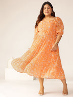 Janasya Bright Georgette Floral Tiered Dress - Distacart