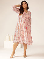 Janasya Light Georgette Floral Tiered Dress - Distacart