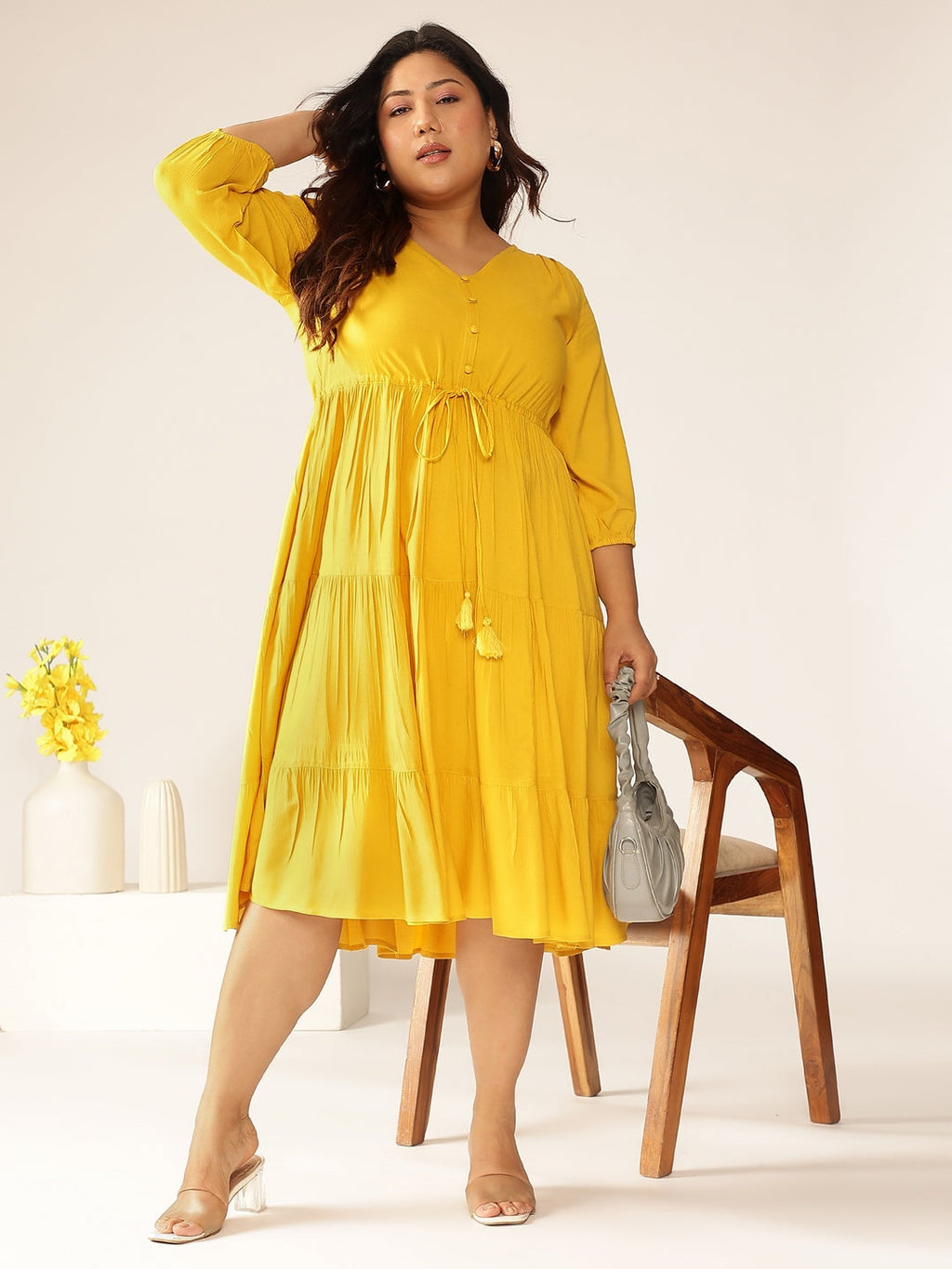 Janasya Dark Rayon Solid Tiered Dress - Distacart