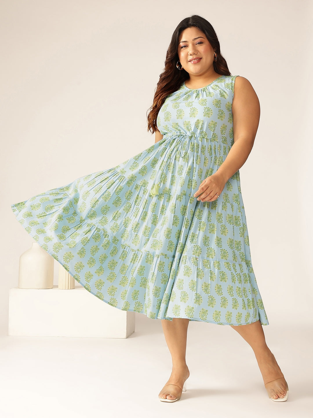 Janasya Light Cotton Ethnic Motifs Tiered Dress - Distacart