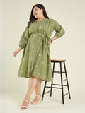 Janasya Dark Cotton Floral A-Line Dress - Distacart