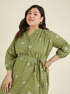 Janasya Dark Cotton Floral A-Line Dress - Distacart