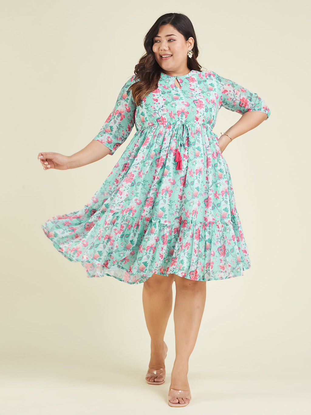 Janasya Light Georgette Floral Fit & Flare Dress - Distacart