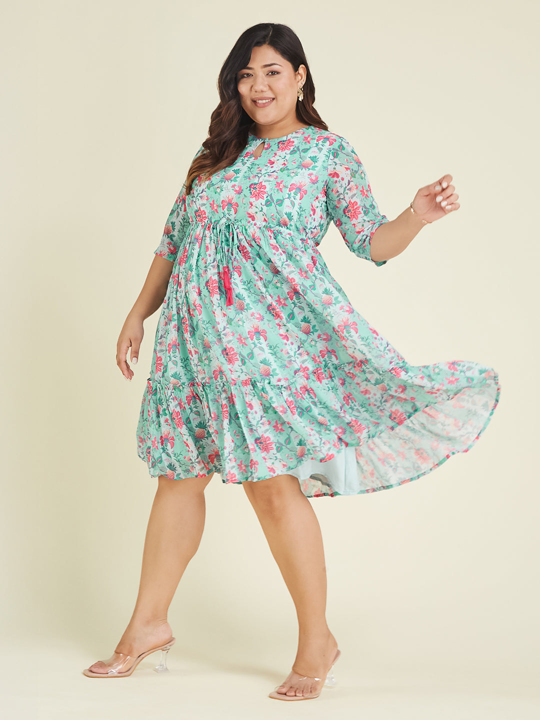 Janasya Light Georgette Floral Fit & Flare Dress - Distacart