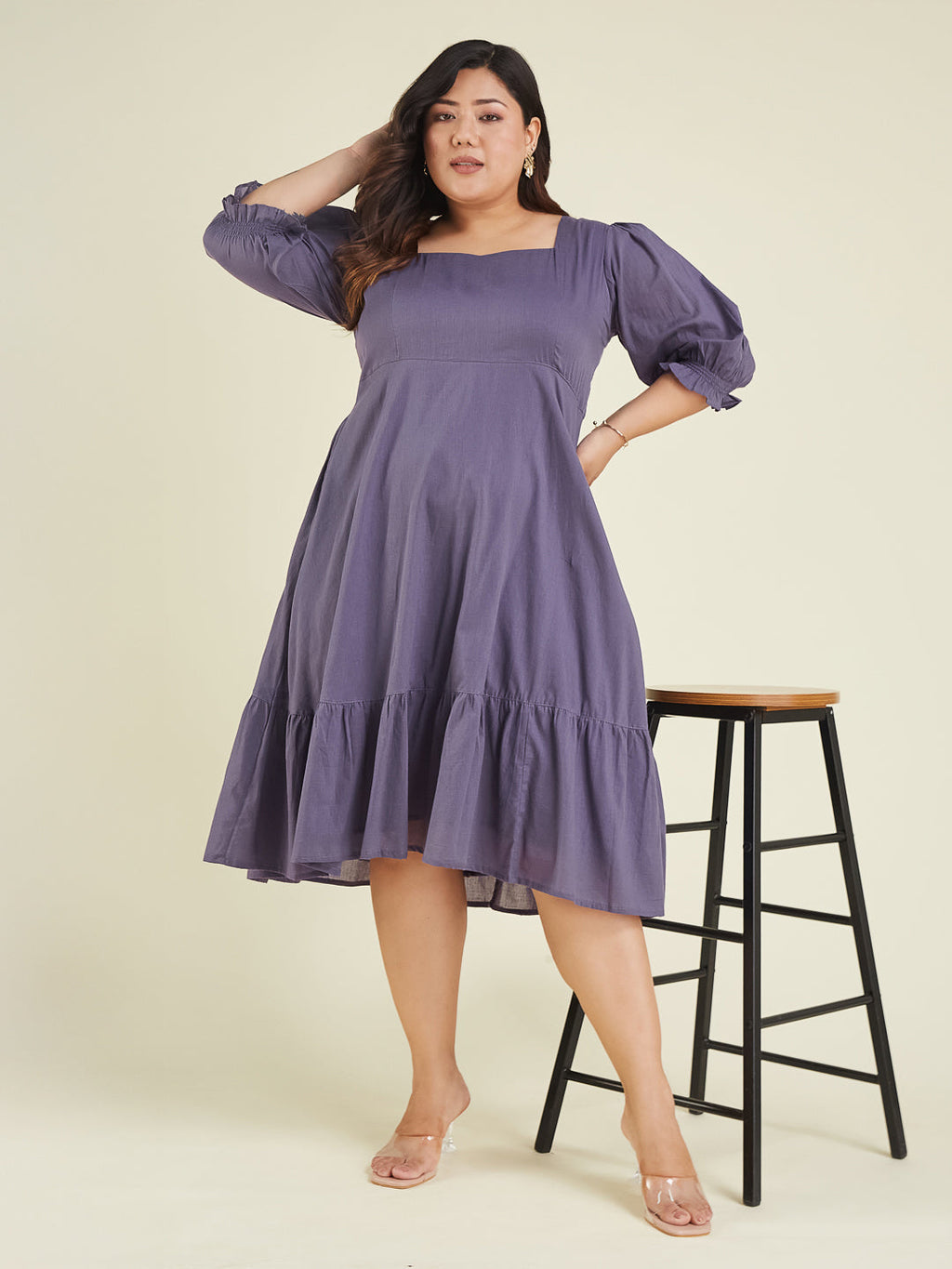 Janasya Light Cotton Solid A-Line Dress - Distacart