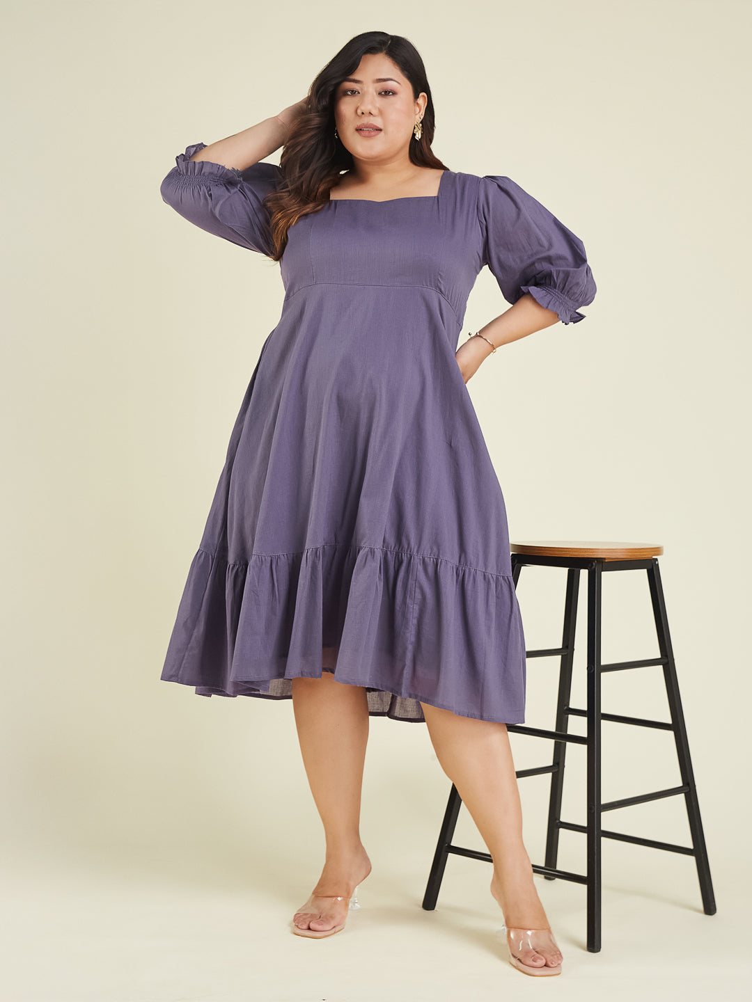 Janasya Light Cotton Solid A-Line Dress - Distacart