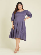 Janasya Light Cotton Solid A-Line Dress - Distacart
