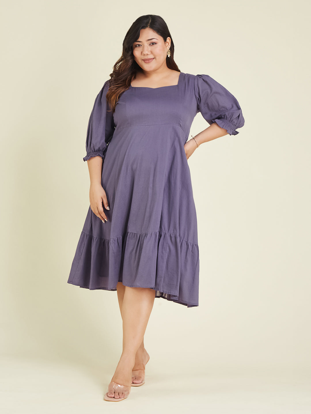 Janasya Light Cotton Solid A-Line Dress - Distacart
