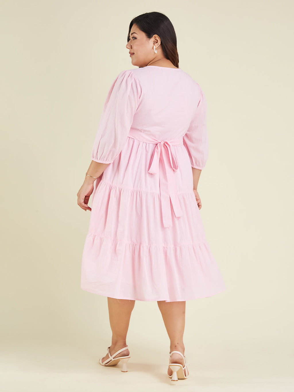 Janasya Cotton Solid Tiered Dress - Distacart