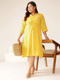 Janasya Bright Cotton Solid A-Line Dress - Distacart
