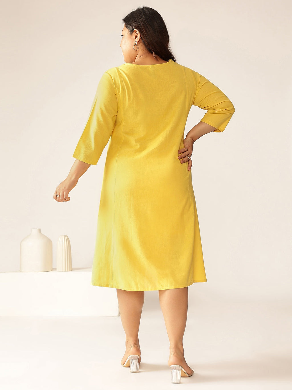 Janasya Bright Cotton Solid A-Line Dress - Distacart