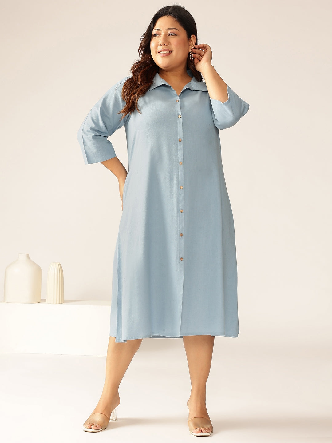 Janasya Light Cotton Solid A-Line Dress - Distacart