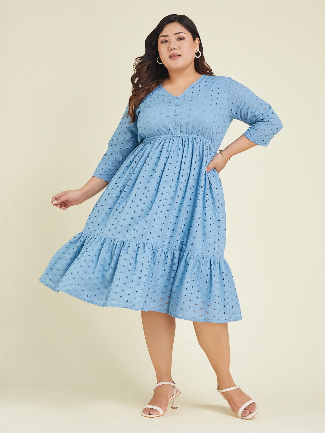 Janasya Light Cotton Schiffli Fit & Flare Dress - Distacart