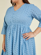 Janasya Light Cotton Schiffli Fit & Flare Dress - Distacart