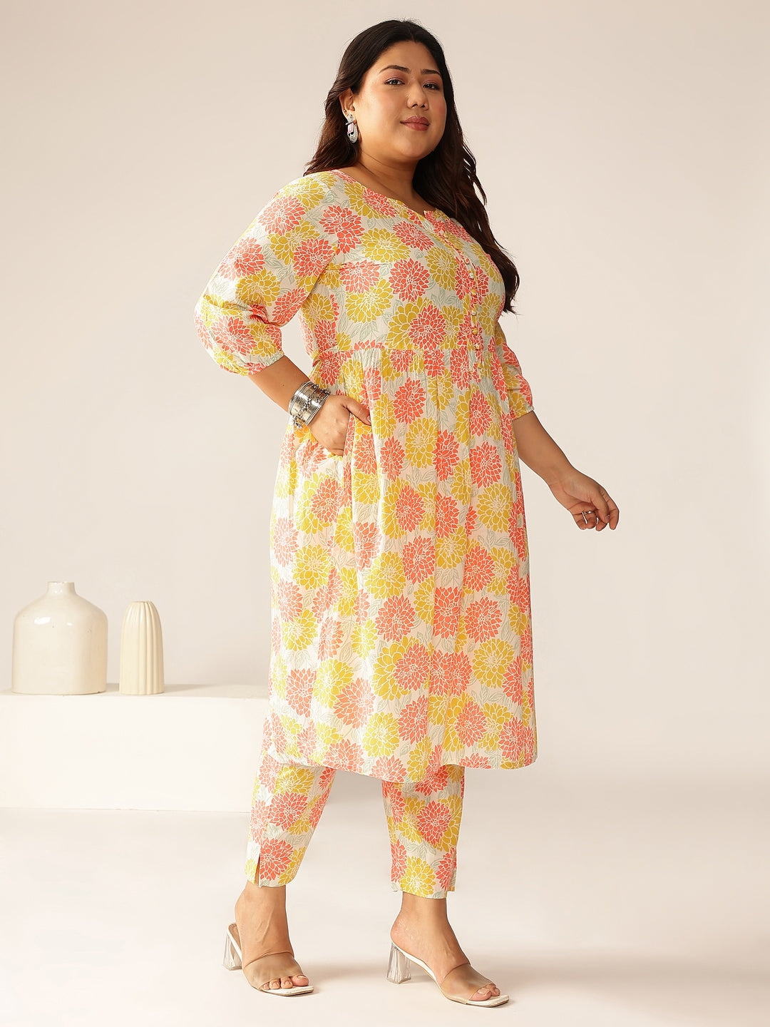 Janasya Light Cotton Floral A-Line Kurta Set - Distacart