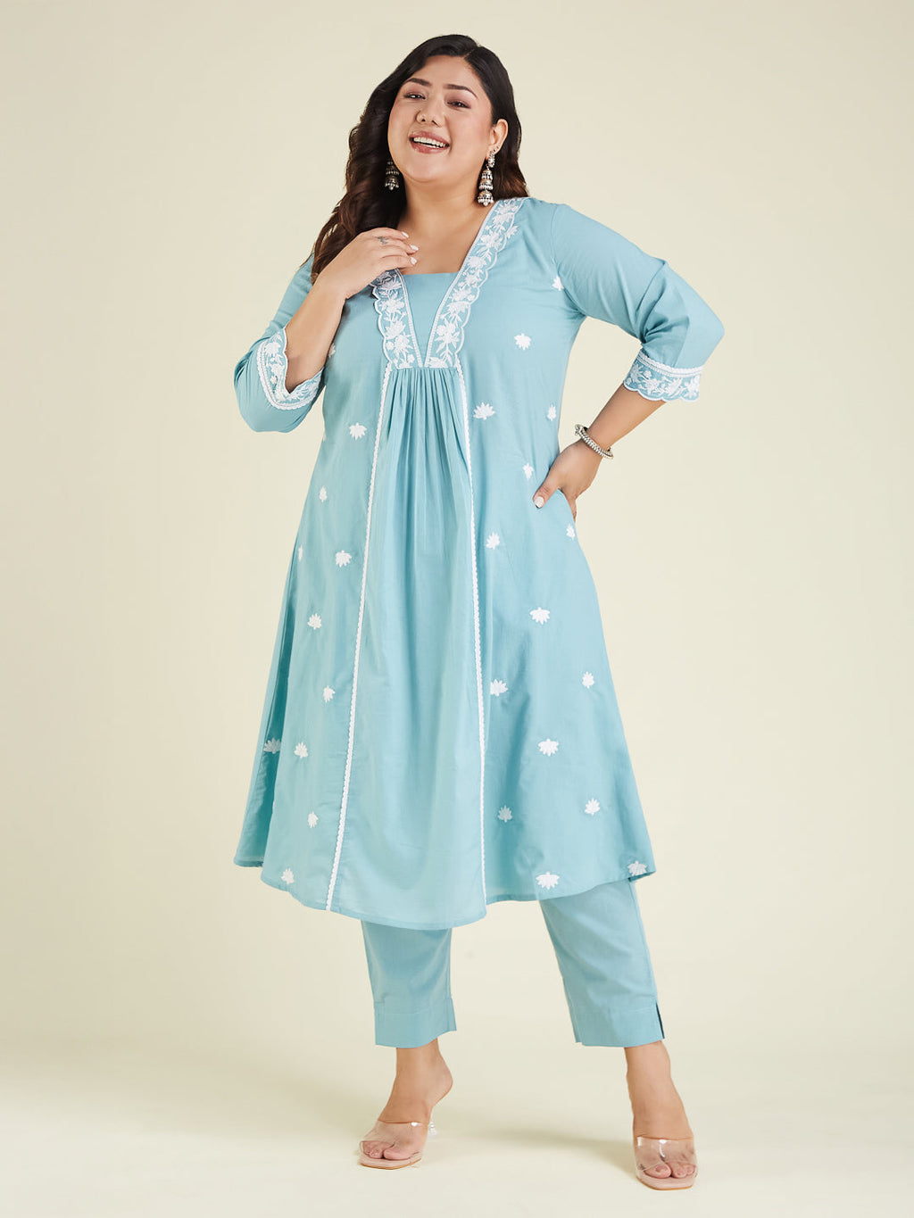 Janasya Light Cotton Embroidered A-Line Kurta Set - Distacart
