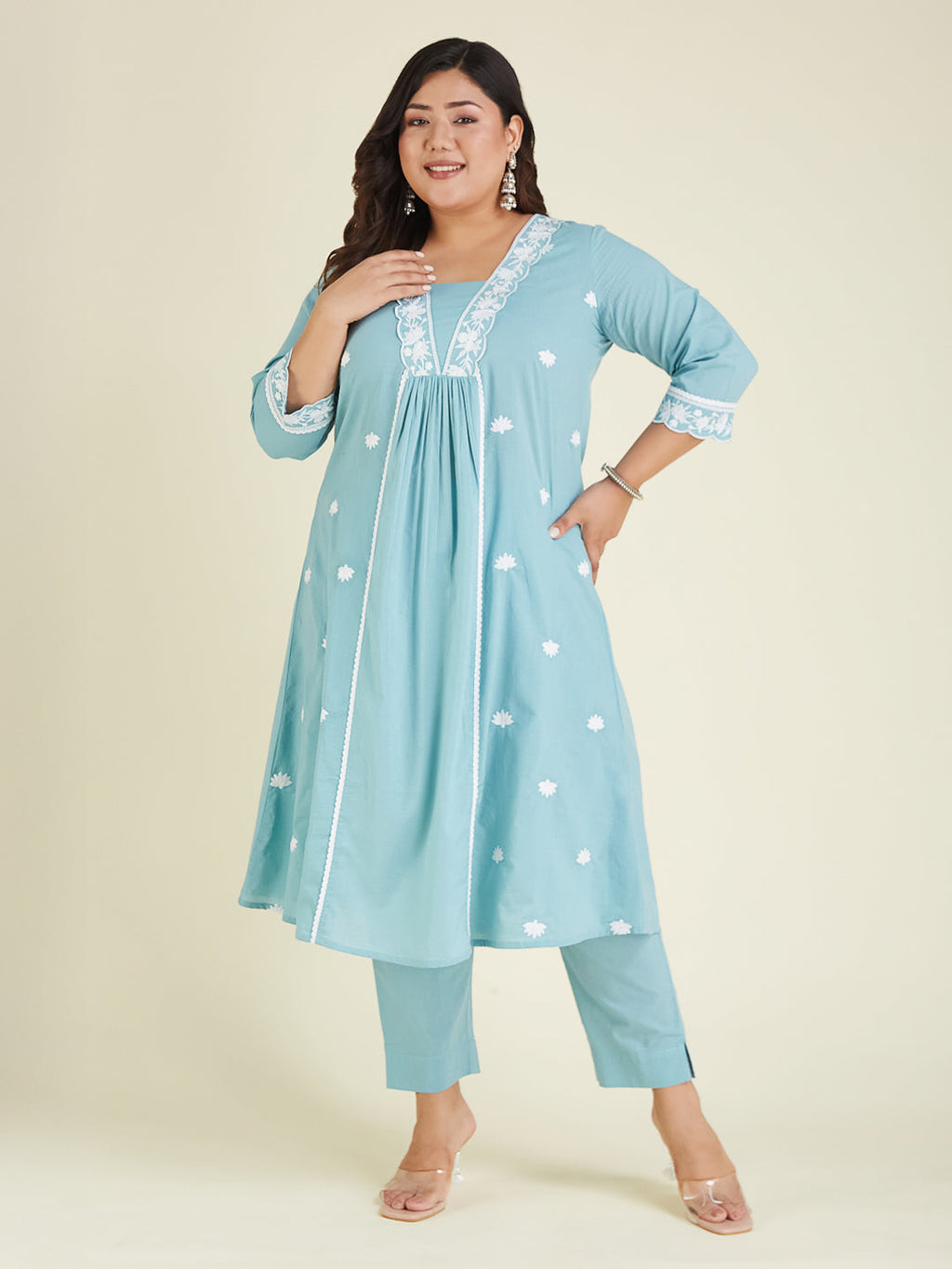 Janasya Light Cotton Embroidered A-Line Kurta Set - Distacart