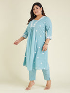 Janasya Light Cotton Embroidered A-Line Kurta Set - Distacart