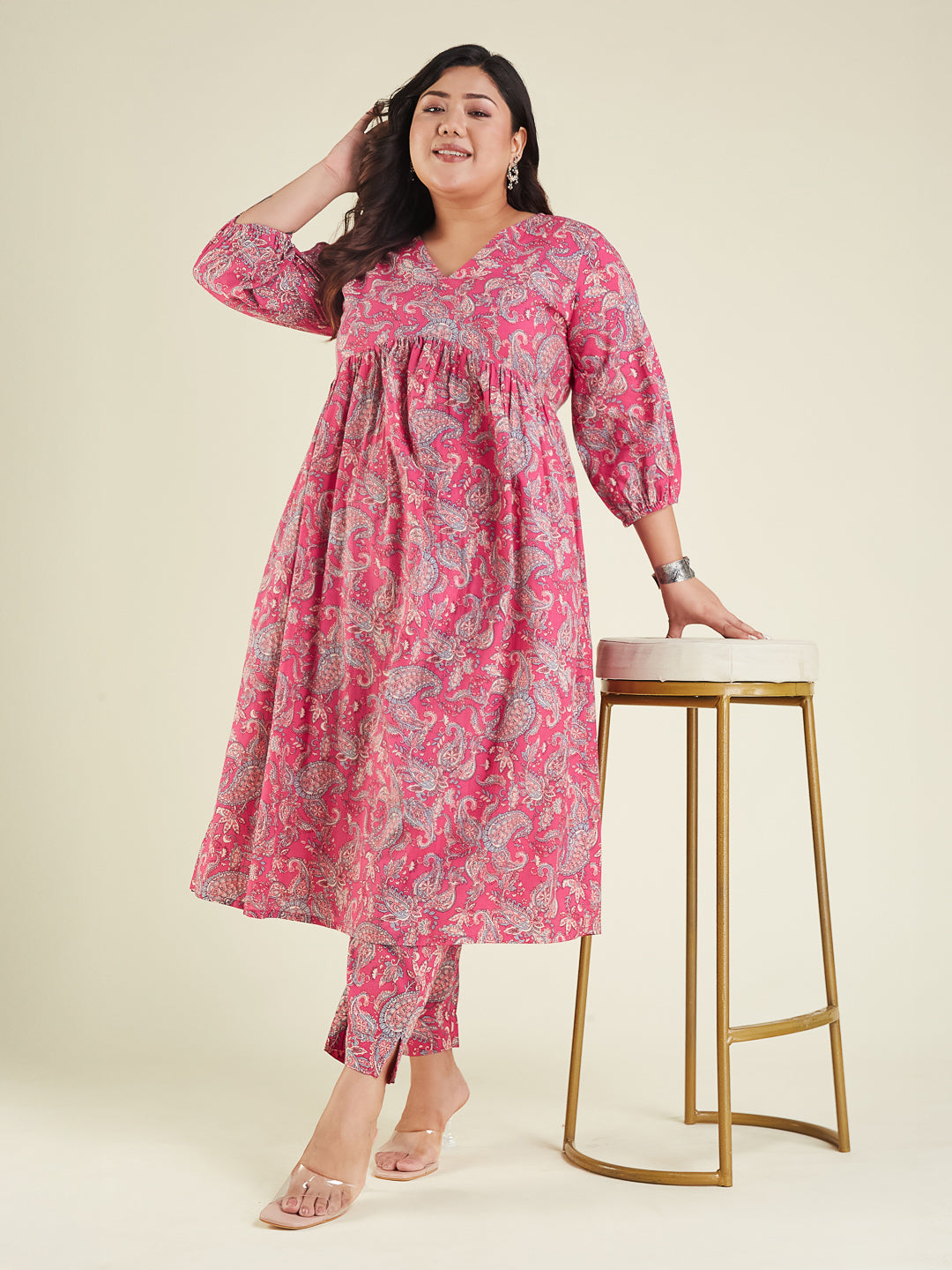 Janasya Bright Cotton Floral A-Line Kurta Set - Distacart