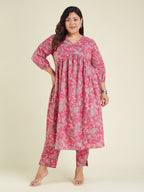 Janasya Bright Cotton Floral A-Line Kurta Set - Distacart