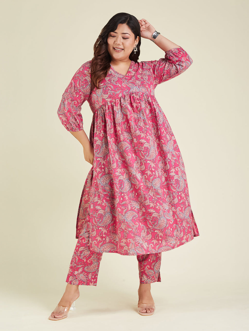 Janasya Bright Cotton Floral A-Line Kurta Set - Distacart