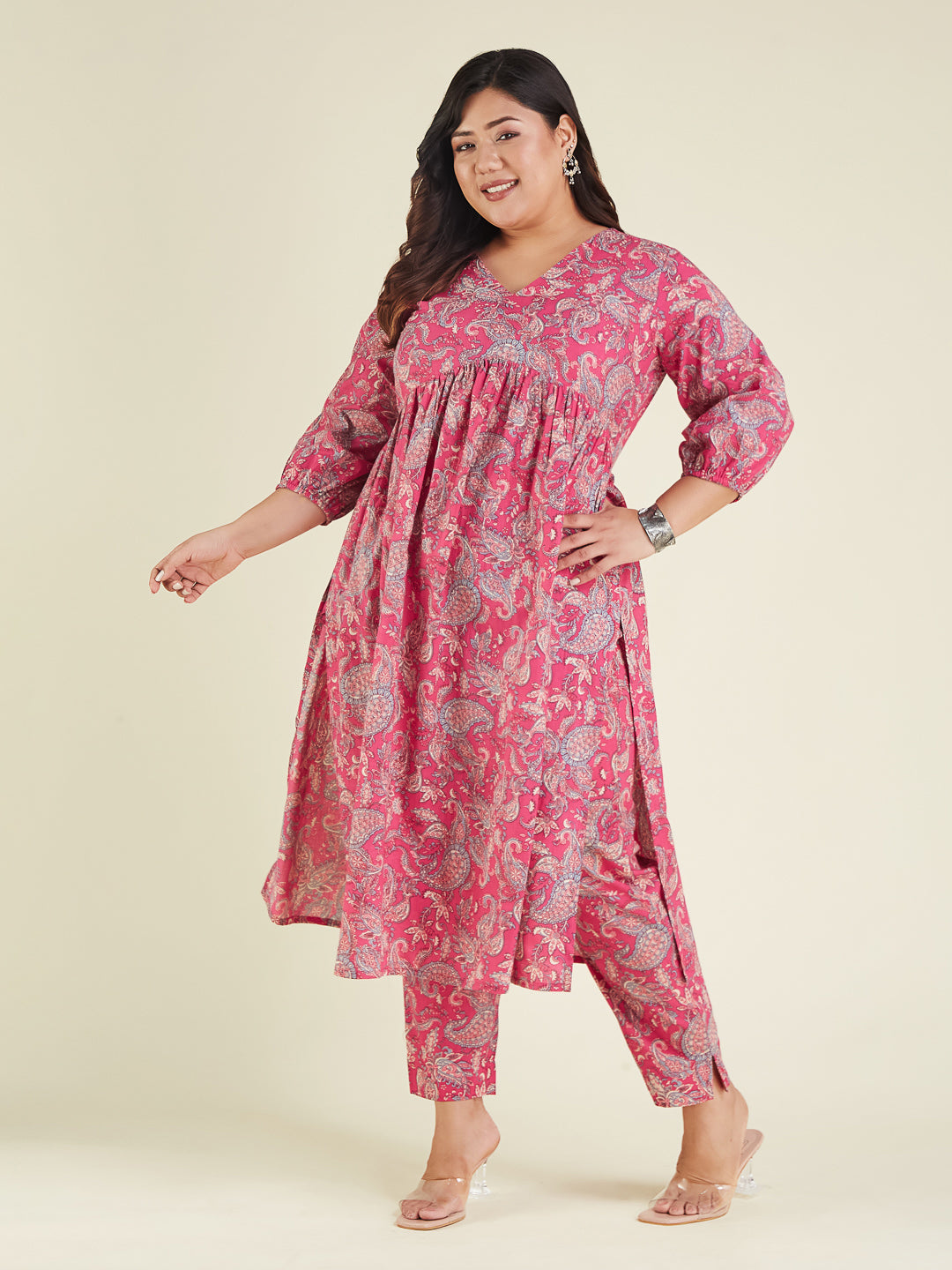 Janasya Bright Cotton Floral A-Line Kurta Set - Distacart