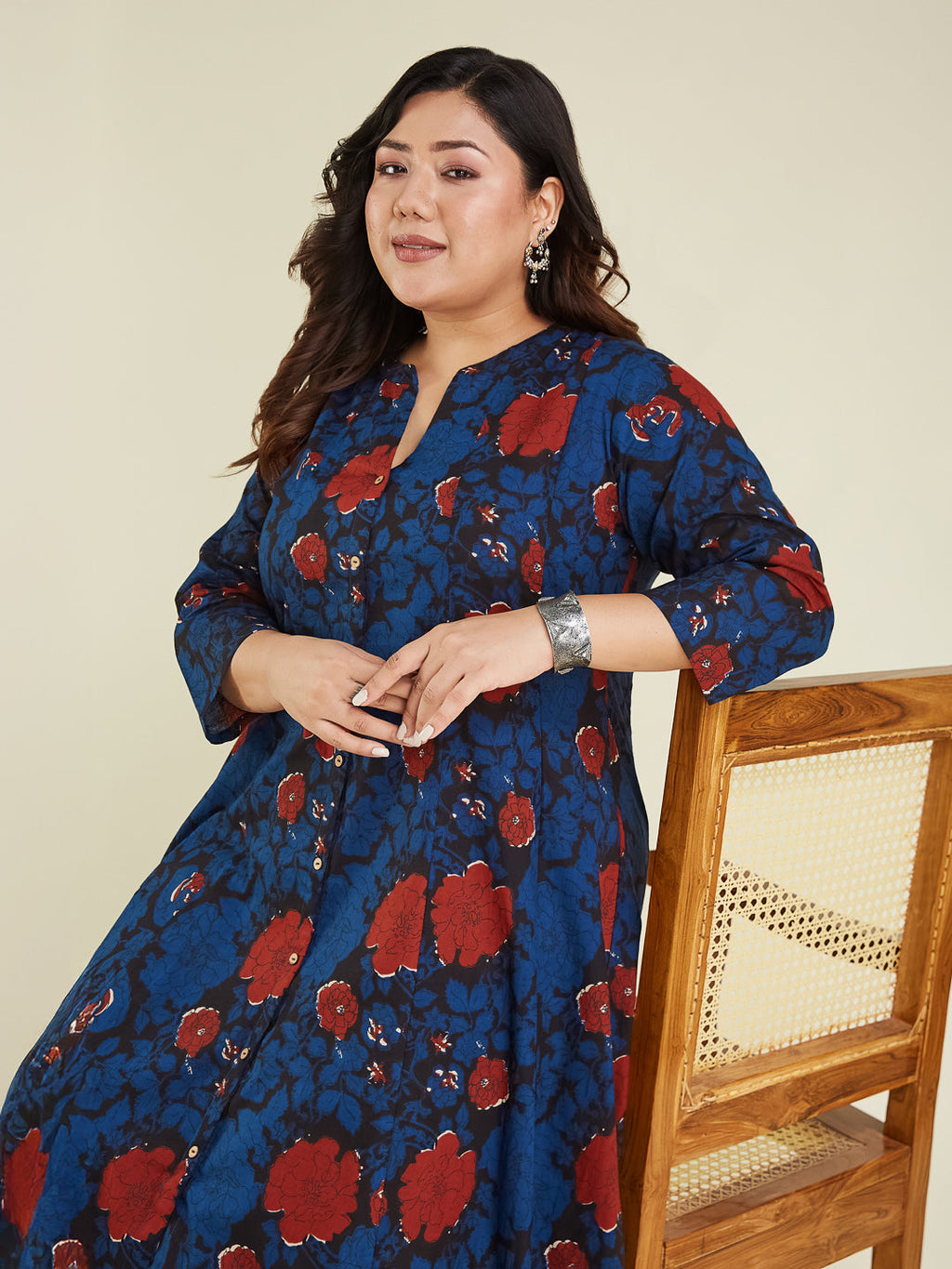 Janasya Dark Cotton Floral A-Line Kurta Set - Distacart