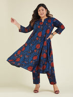 Janasya Dark Cotton Floral A-Line Kurta Set - Distacart