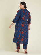 Janasya Dark Cotton Floral A-Line Kurta Set - Distacart