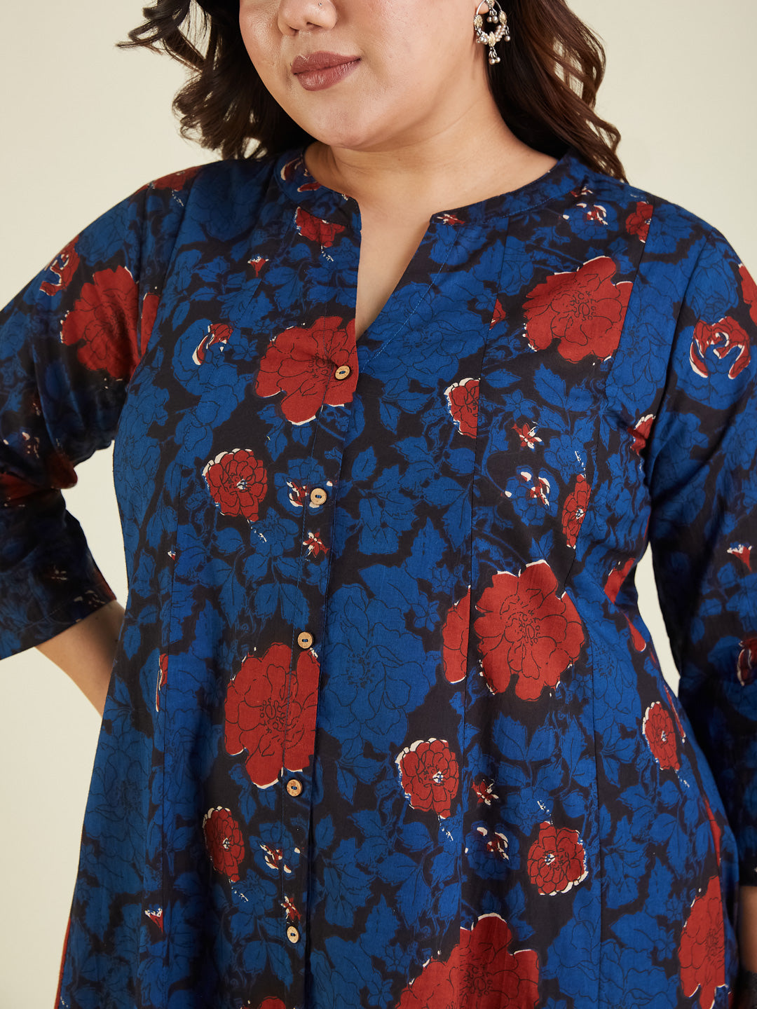 Janasya Dark Cotton Floral A-Line Kurta Set - Distacart