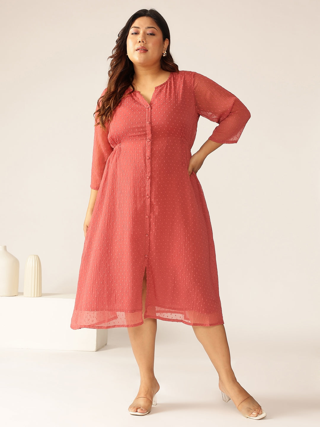 Janasya Light Dobby Chiffon Self Design A-Line Kurta - Distacart
