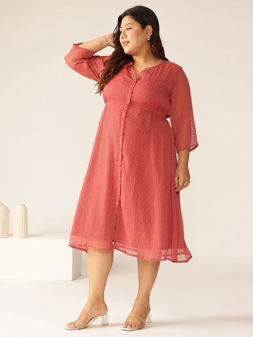 Janasya Light Dobby Chiffon Self Design A-Line Kurta - Distacart