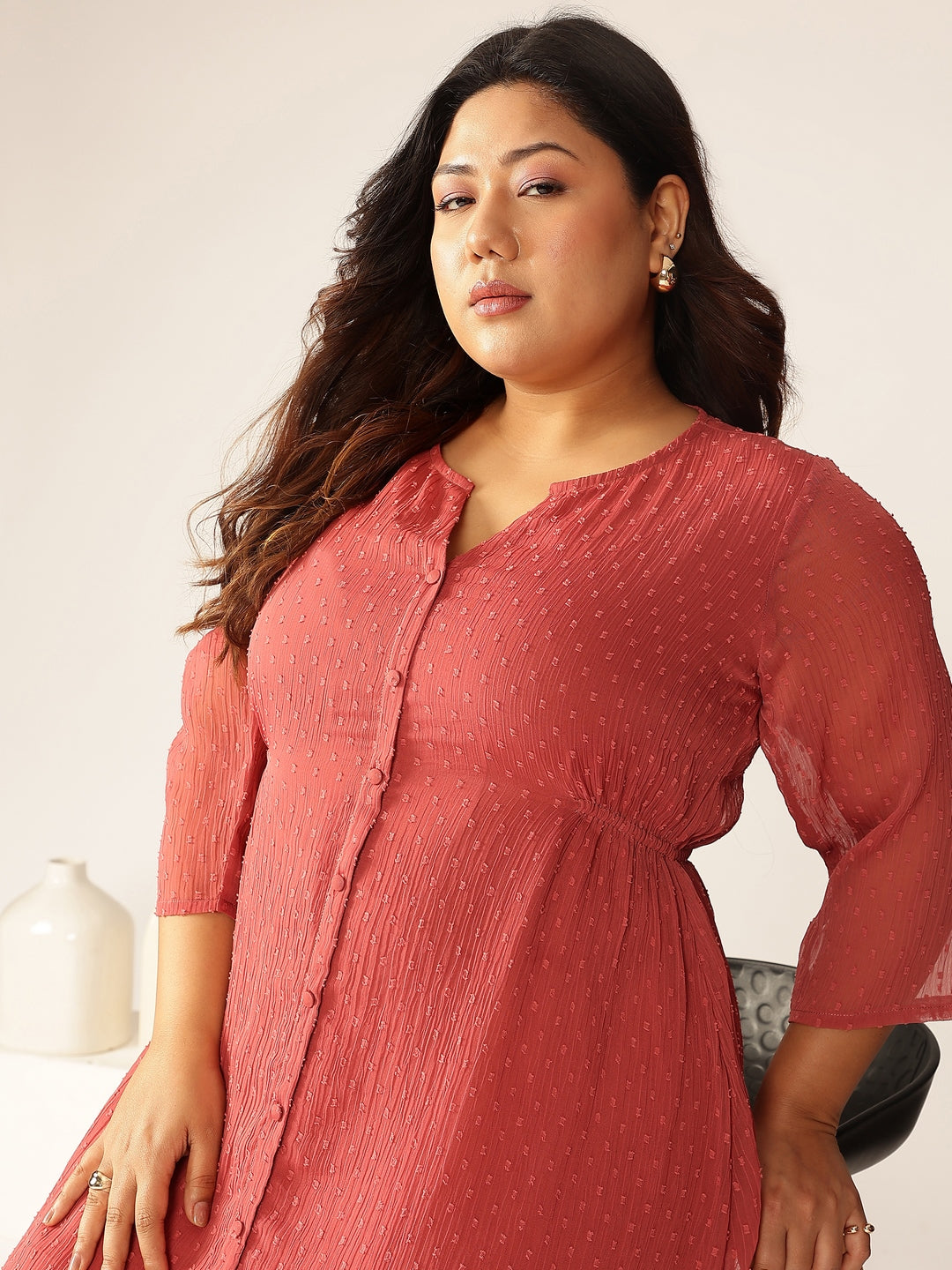 Janasya Light Dobby Chiffon Self Design A-Line Kurta - Distacart