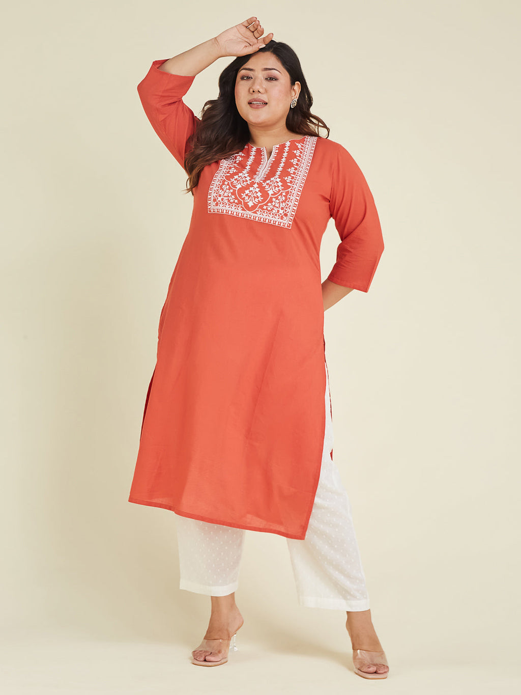 Janasya Dark Cotton Embroidered Straight Kurta - Distacart