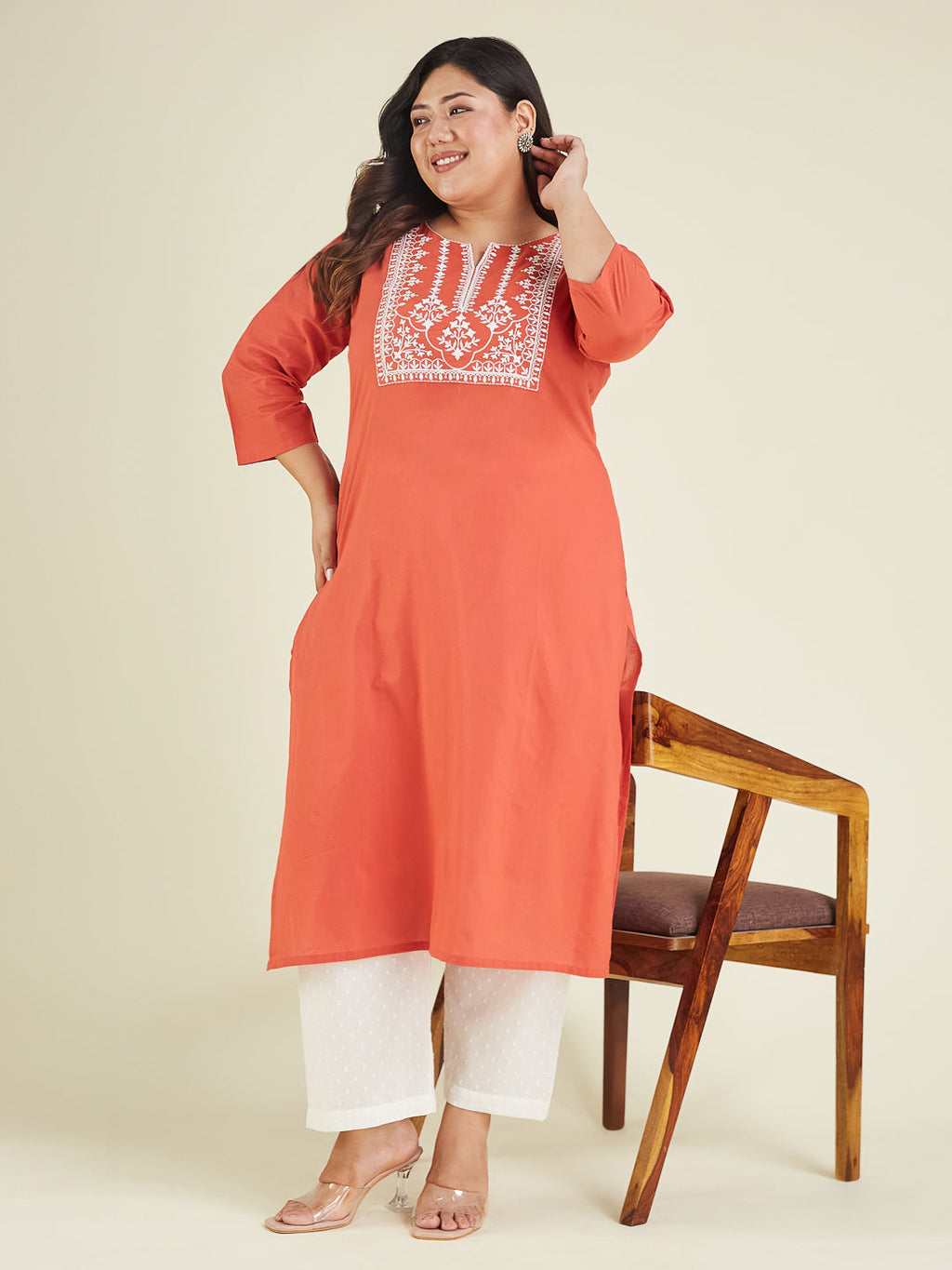 Janasya Dark Cotton Embroidered Straight Kurta - Distacart