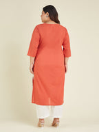 Janasya Dark Cotton Embroidered Straight Kurta - Distacart